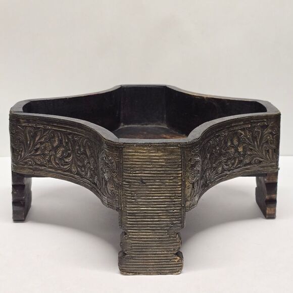 Antique Vintage Middle East Betel Nut Spicies Coffee Table Metal Inlaid Wood